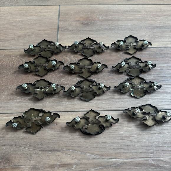 Vintage Brass Drawer Pulls Victorian Gold Batwing Chippendale Bail Pull Set 12 - Picture 9 of 9